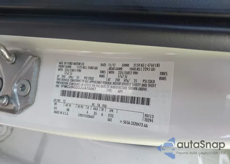 2018 Ford Escape Se z USA, uszkodzony, nr VIN 1FMCU9GD3JUA76087